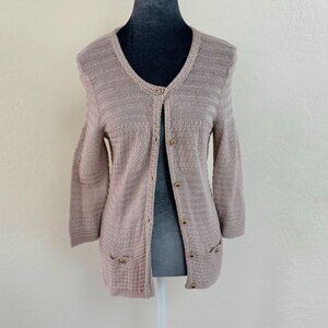 Trina Turk‎ Taupe Knit Button-Up Cardigan Sweater With Pockets - Size S